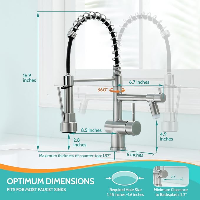 LED Kitchen Faucet with Pull Down Sprayer, Brushed Nickel Faucet - Image 6