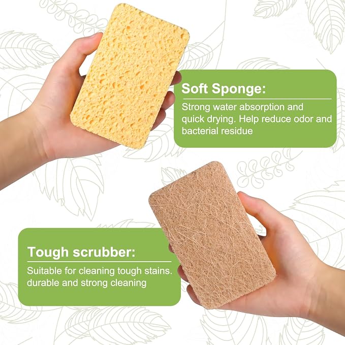 Yolaist 12 Pack Non-Scratch Scrub Sponge, Natural Kitchen Sponges - Image 3