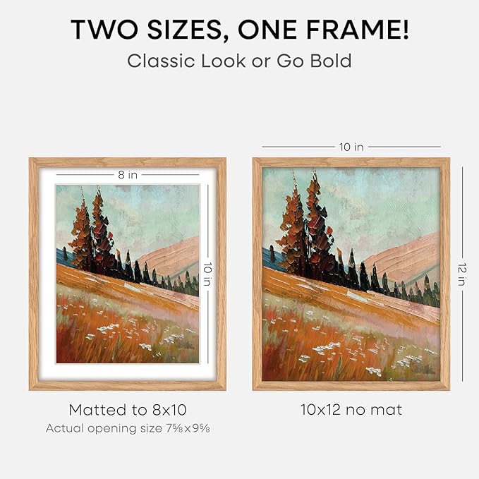 Homeforia 10x12 Picture Frame Wood, High End Natural Oak 10x12 Light Wooden Poster Frames with Mat 8x10, 10 x 12 Frames Matted to 8 x 10 Photo, 12x10 Hanging Frames, Tempered Glass, Wall Kit, Set of 3