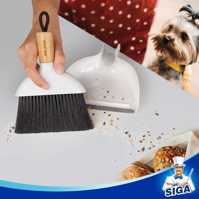 MR.SIGA Mini Dustpan and Brush Set, Bamboo Handle, 1 Set - Image 4