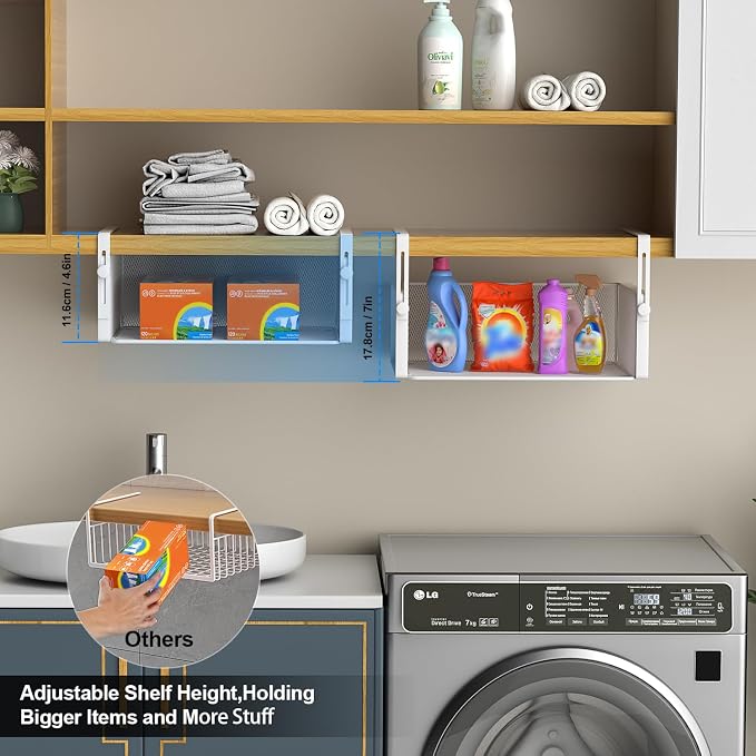 AmonHouseware 2Pack Under Shelf Basket, Adjustable Hanging Holder - Image 3