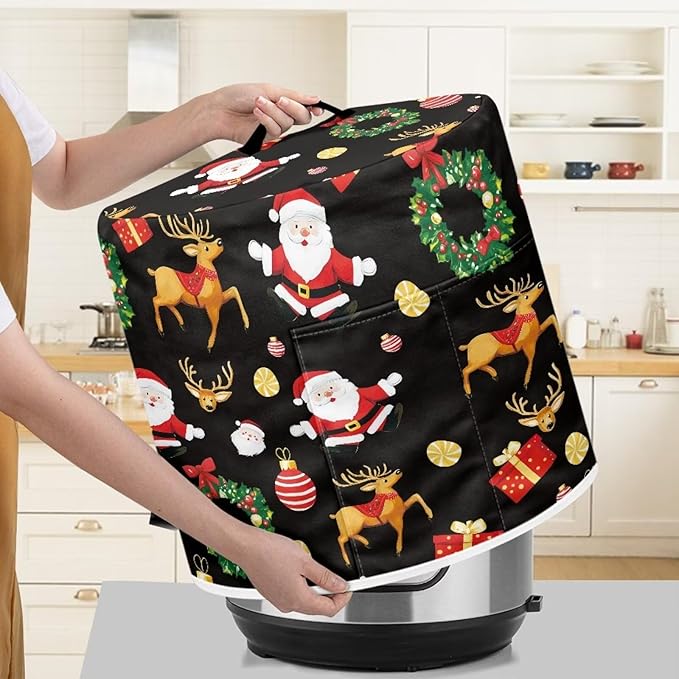 Cartoon Santa Claus Dust Cover Instant Pot and Extra Accessories Dust Proof Easy to Clean Pressure Cooker Cover Electric Appliance Cover Air Fryer Accessories with Storage Pocket Size S