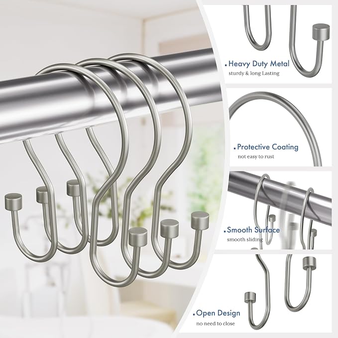 Bathway Shower Curtain Hooks Nickel Shower Curtain Rings - Image 2