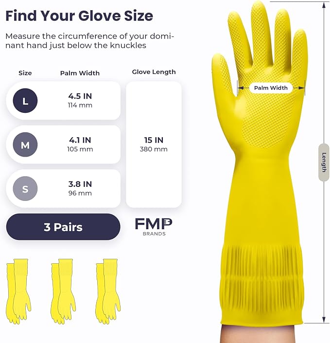FMP Brands 3/6/12/60 Pairs 15 Inch Extra Long Rubber Dishwashing Gloves - Image 7