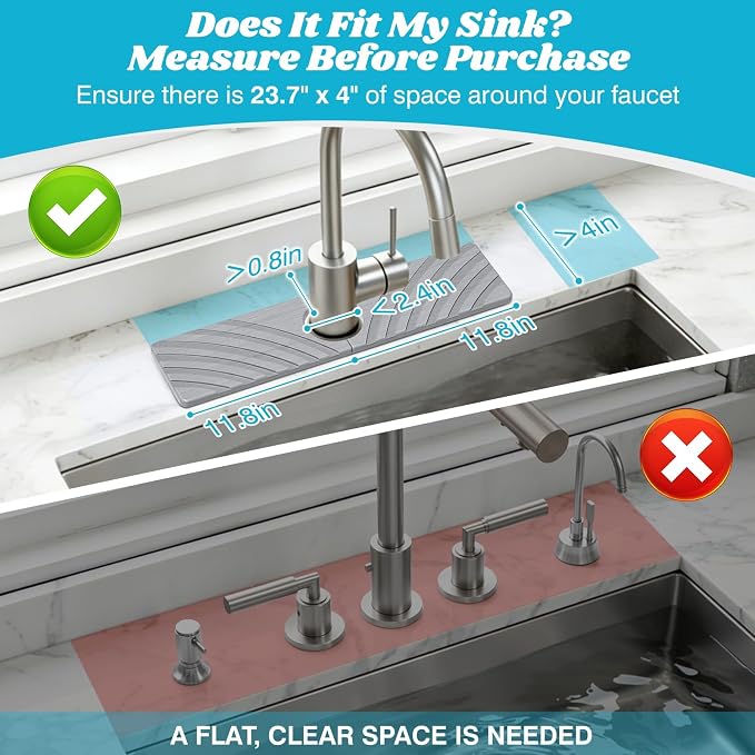 SpaceHacks Stone Faucet Mat for Kitchen Sink 15.7x4 in, Light Gray | Fast - Image 2