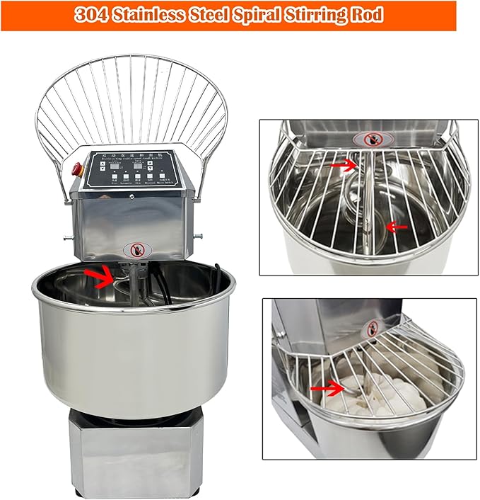 Stand Dough Mixer 50L Stand Dough Spiral Mixer with Double-acting Double-speed, Heavy Duty Dough Machine, Variable Frequency Food Mixer for Pizza Bread Restaurant Bakeries Kitchen