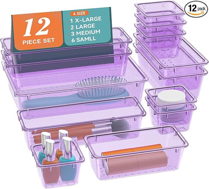 12 PCS Drawer Organizer Set, Makeup Organizers, Tool Storage Trays, Pueple | 4 by Unknown