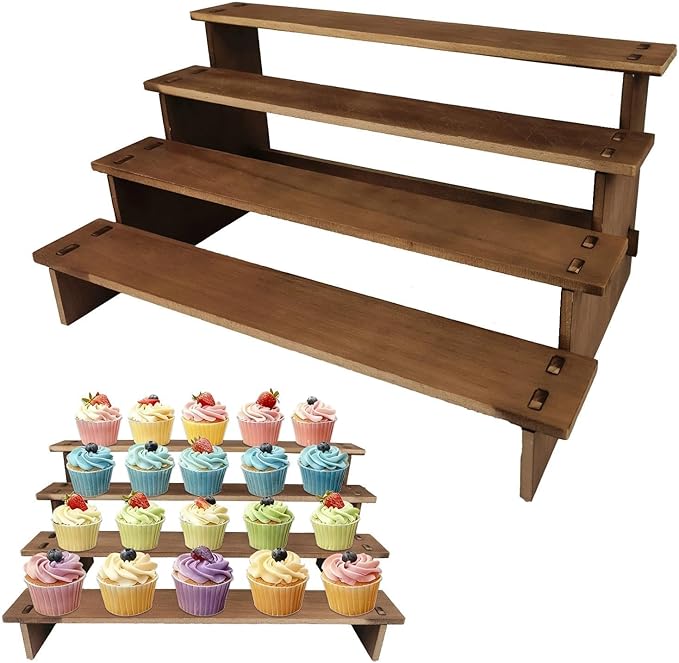Wooden Cupcake Stand,Perfume Organizers,Cologne Organizer for Men,4 Tier Display Risers for Dessert,Spice,Candles,Matcha Station,No Tools Required to Install 2 Pack