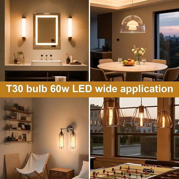 ASOKO 7.3 Inch E26 Led Bulb 6W Dimmable, 2700K Warm White Edison Bulbs 900LM, Tubular T30 Clear Glass Light Bulb 3 Pack