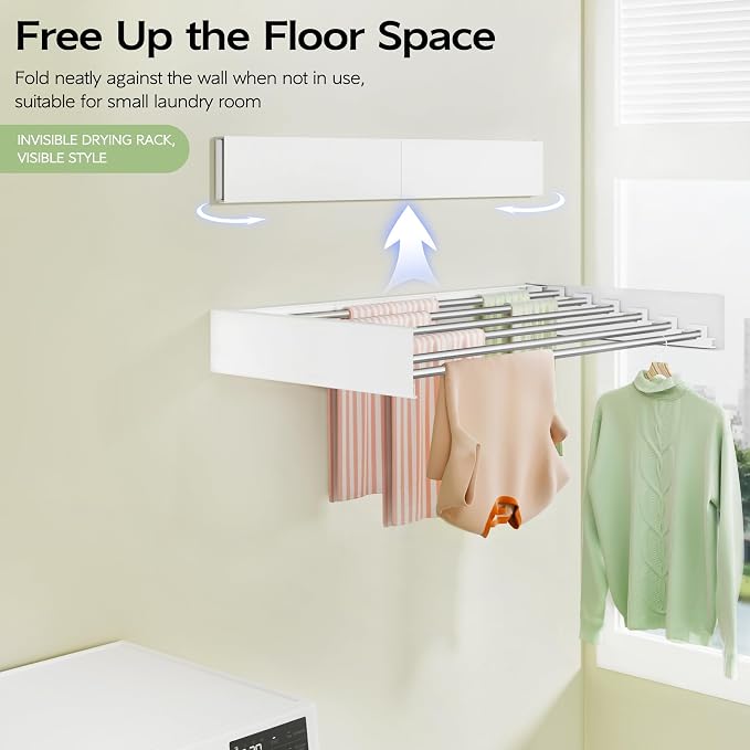 Vikaqi Wall Mounted Clothes Drying Rack 40 inches, Foldable Wall Mount Laundry - Image 3