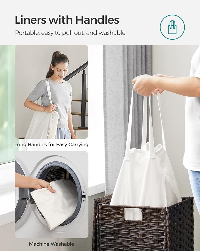 SONGMICS Laundry Hamper with Lid, 17.2 Gallon Synthetic Rattan Clothes Laundry - Image 6