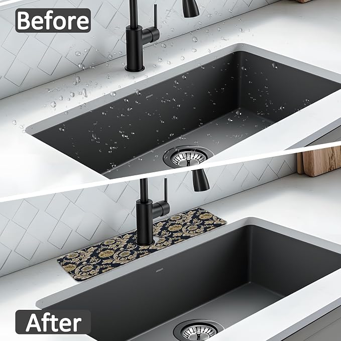 15" X 5.5" Kitchen Sink Splash Guard Faucet Mat Floral Flower Super Absorbent - Image 6
