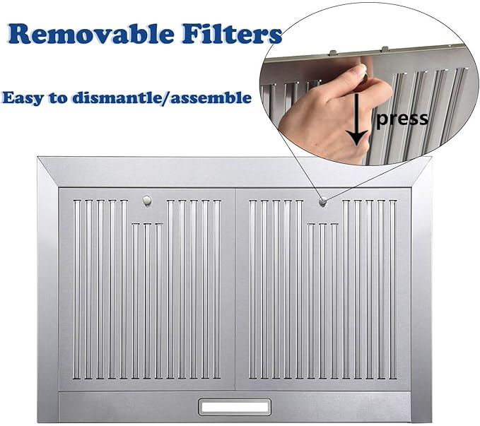 Range Hood, Range Hoods 30 inch Stainless Steel, 450 CFM Kitchen Hood with LED Light Baffle Filters, 3 Speed Exhaust Fan Vent Hood