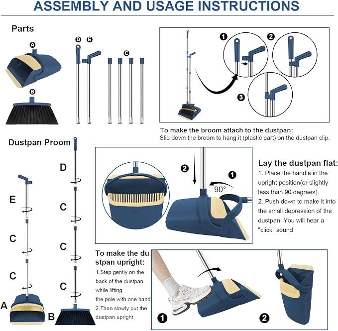 Broom and Dustpan Set, Kitchens & Tight Spaces, Built-in Comb Dustpan, Foldable - Image 9