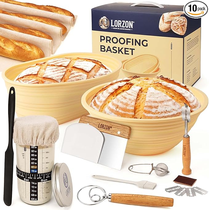 Silicone Proofing Baskets with Sourdough Starter Jar Kit, 9" Round & 10" Oval Foldable Banneton Baskets, Sourdough Bread Baking Supplies