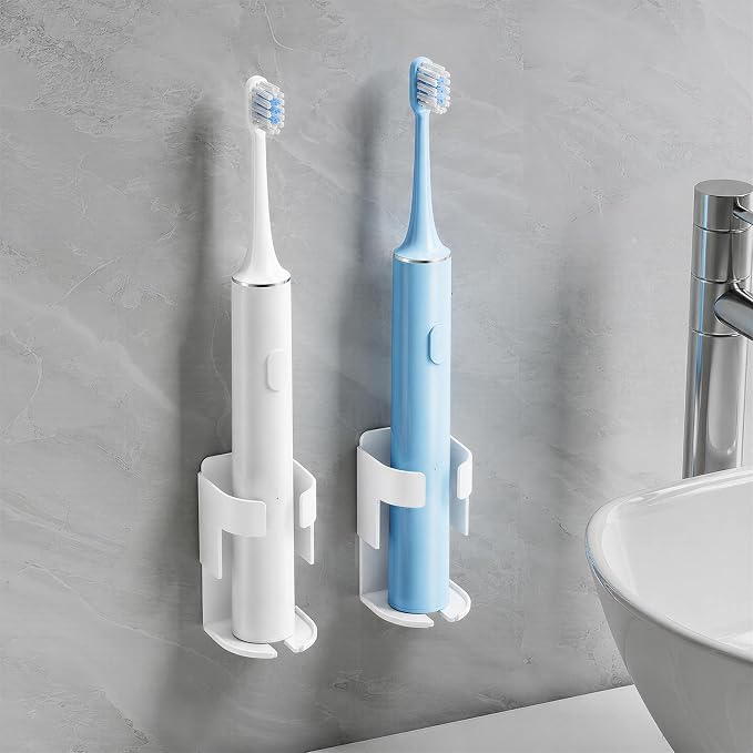 Adhesive Electric Toothbrush Holder Wall Mounted, Aluminum White 2 Pack | by Oasiteege