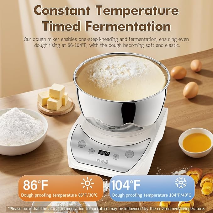 Mini Angel Electric Dough Maker with Ferment Function, 5.5QT Dough Mixer Machine with 304 Stainless Steel Bowl, Face-up Touch Panel, Household Flour Kneading Machine for Pizza Bread, White