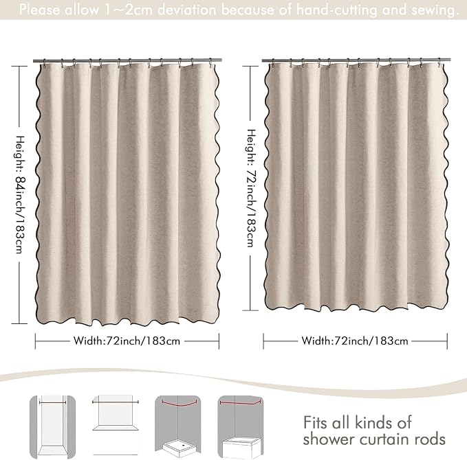MIULEE Beige Scalloped Linen Shower Curtain 72x72 Inches - Image 6