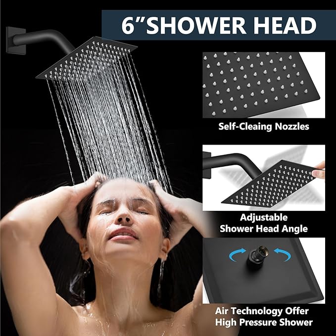 Aolemi Shower Faucet Set Ceiling Mount Shower System Rough-in Valve and Shower Trim Kit 2 in 1 Handheld Spray Push Button Diverter 12 and 6 Inch Dual Shower Head Matte Black