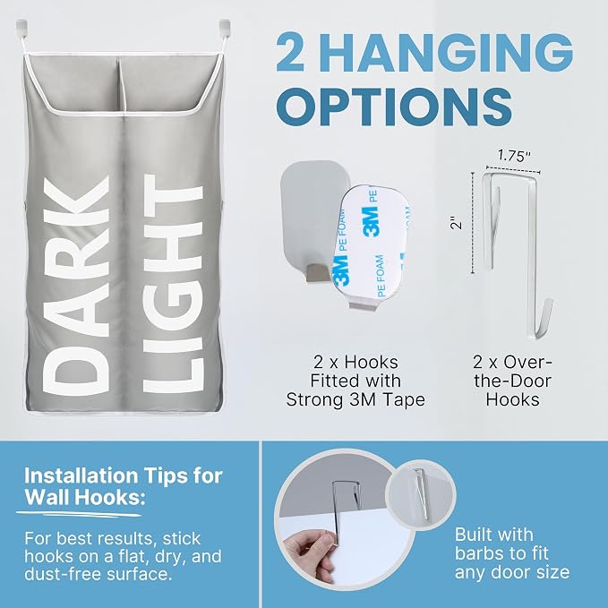 Hanging Laundry Hamper Bag XL 40x22", Space Saving over the Door Storage Bags - Image 6