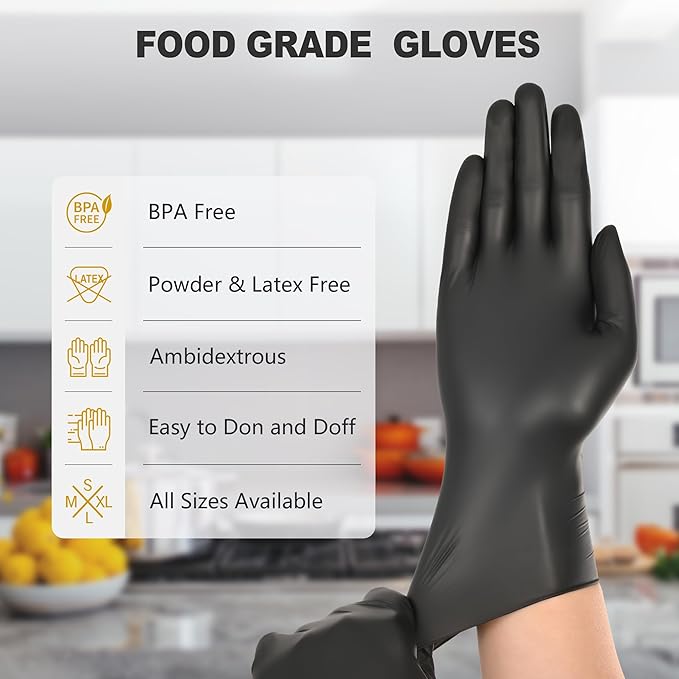 Black Vinyl Gloves, Food Grade Gloves Disposable Latex Free | Powder Free - Image 6