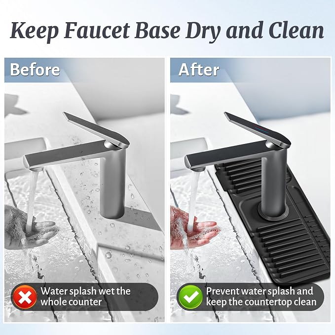 PoYang 14.6 Inch Faucet Mat for Kitchen Sink Splash Guard, Snap Button Holds It - Image 7