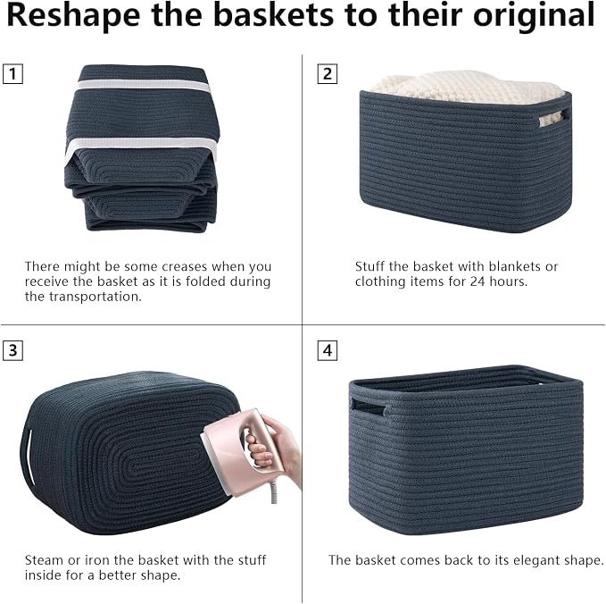 OIAHOMY 4 Pack Storage Baskets for Organizing 15L Cube Storage Bins Blue - Image 7