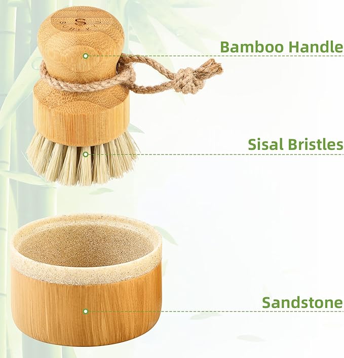 SUBEKYU Bamboo Dish Scrub Brush, Produce Brush, 2 Pack - Image 5