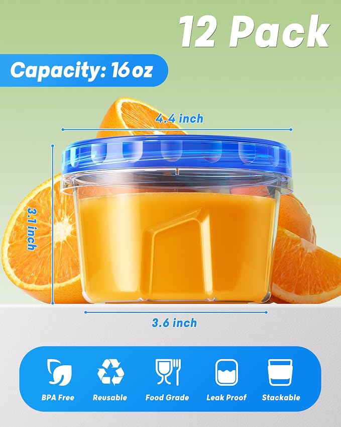 BiuLeon 12 Pack-16oz Freezer Storage Containers, Plastic Food Storage Containers - Image 2