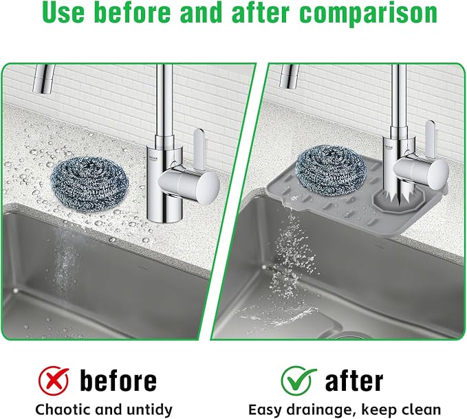 Kitchen Sink Splash Guard, Silicone Faucet Mat, 8.3 x 5.7 Inch | Soap Dish Pad - Image 6