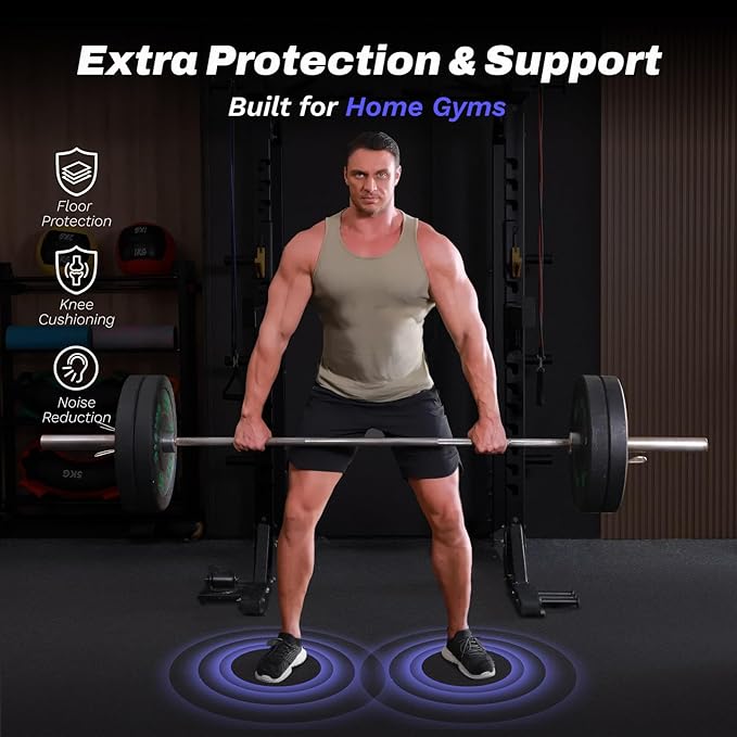 AIRHOP 0.56in Thick 24 Sq Ft Exercise Equipment Mats, 6 Tiles Upgraded Rubber Top with High Density EVA Foam, Large Interlocking Puzzle Gym Flooring for Home Gym, Heavy Weight Workout,Black