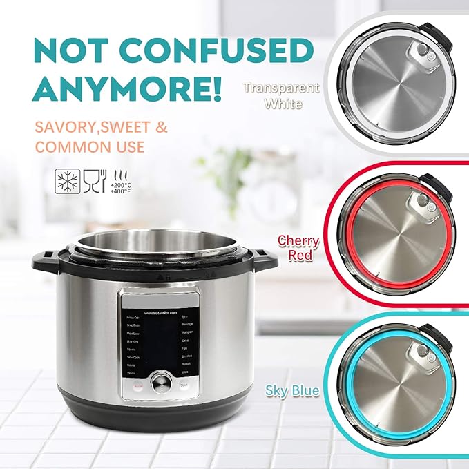 Silicone Sealing Ring 3-Pack for 8Qt Pressure Cookers - Dishwasher Safe Food-Grade Replacement Gasket Compatible with Instant Pot 8Qt Models: IP-DUO80, IP-LUX80, Ultra, Duo Plus, Viva.