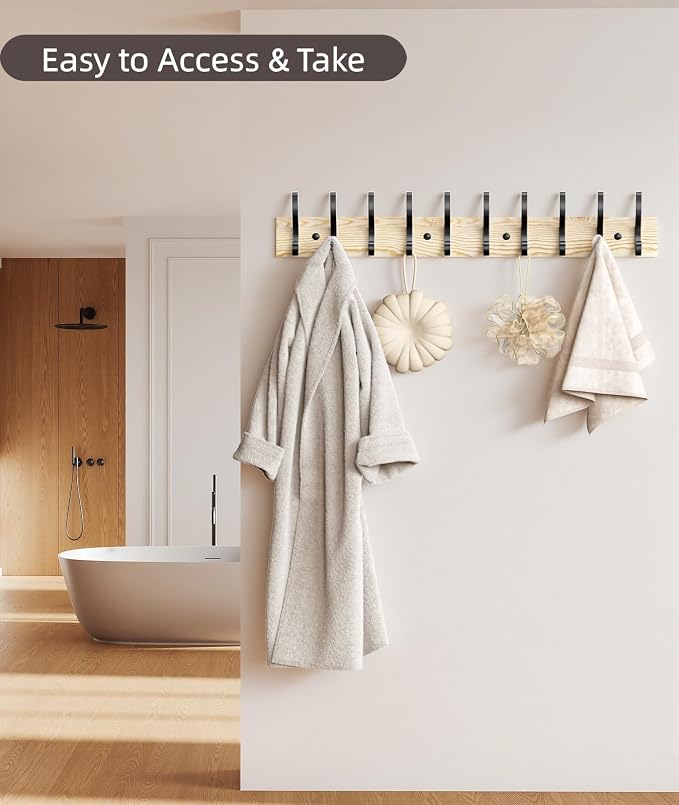 Optish 2 Pack Wooden Coat Rack Wall Mount, 16.1" Rustic Coat Hanger Hooks - Image 4