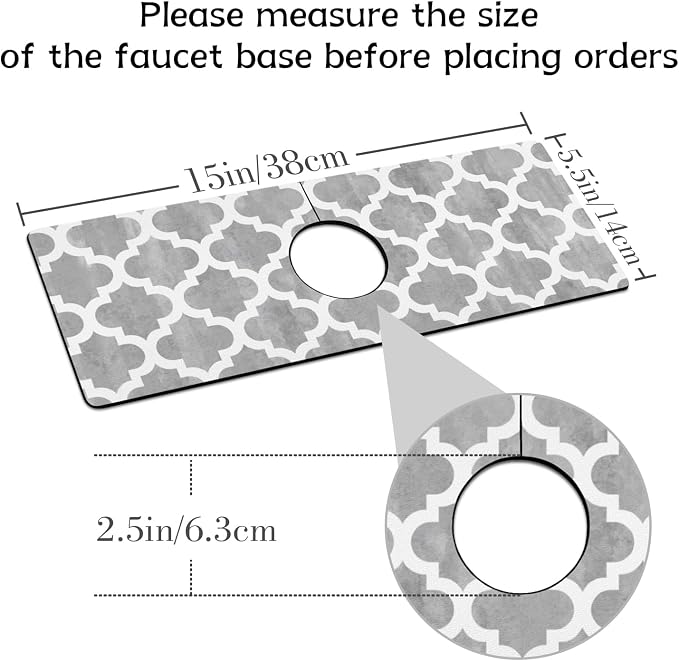 Modern Moroccan Grey Stripe Kitchen Sink Splash Guard Faucet Mat, Faucet - Image 2