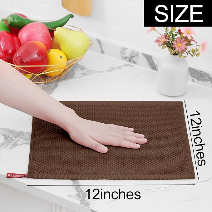 Homaxy 100% Cotton Waffle Weave Kitchen Dish Cloths 12-Pack, Coffee | 12 x 12 - Image 5