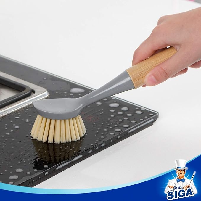 MR.SIGA Dish Brush with Bamboo Handle Built-in Scraper, kitchen sinks cleaning - Image 5