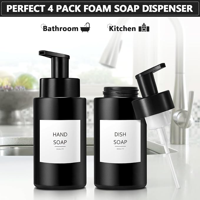 RYTOXILO Matte Black Foaming Hand Soap Dispenser, 10 oz/300ml Glass Foam - Image 3