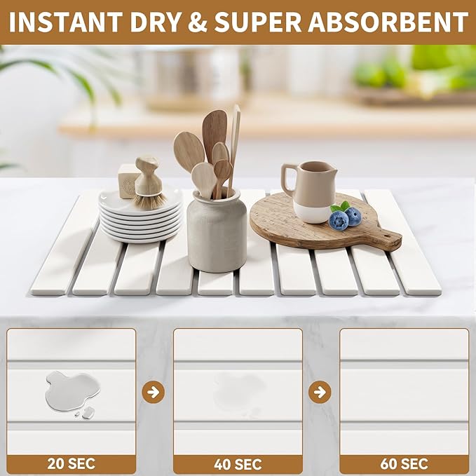 Foldable Stone Dish Drying Mat, 23.6"x15.3" Quick Dry Kitchen Board | Made of - Image 3