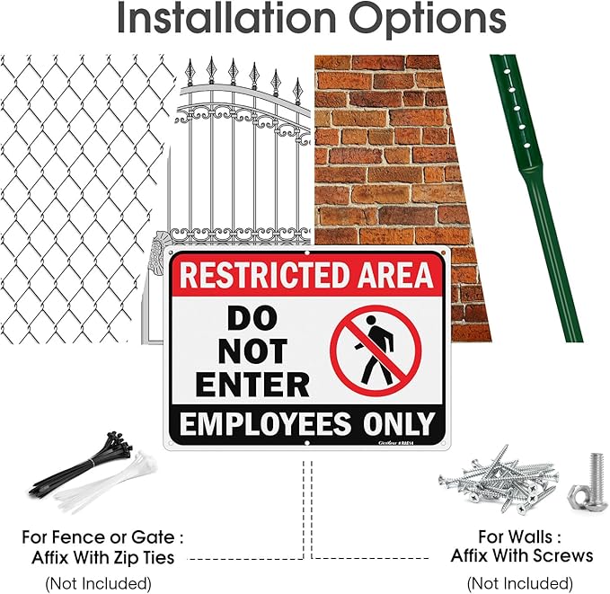 GicnKeuz Large Restricted Area Sign, 14x10 Inches Do Not Enter - Employees Only Signs, Rust Free.40 Reflective Aluminum, Fade Resistant/Waterproof, 6 Pre-drilled Holes (4 Pack)