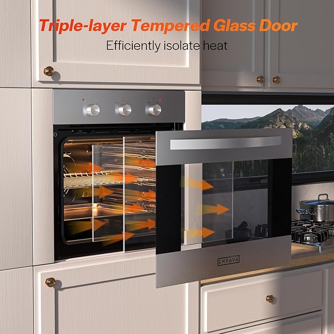 Empava 24 inch Electric Single Wall Oven with 6 Cooking Modes, Convection Fan, Mechanical Knob Control, 2.3 Cu.ft. Capacity, 2800W