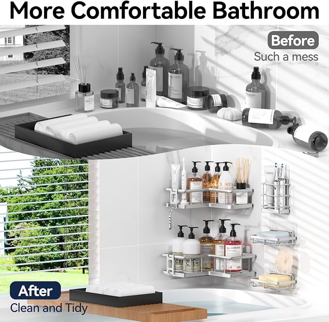 YASONIC Corner Shower Caddy Adhesive, 100% Rustproof Shower Organizer - Image 8