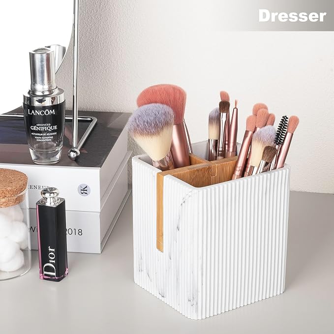 Toothbrush Holders for Bathroom, 3 Slots Toothbrush Organizer, Marble White | - Image 6