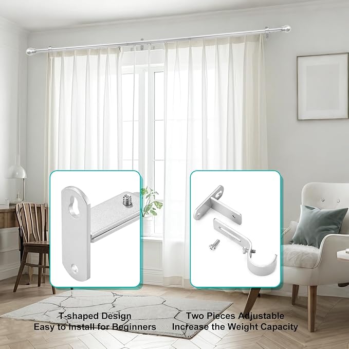 Adjustable Curtain Rod Brackets, Metal Window Drapery Rod Hanger Holders Hooks - Image 5