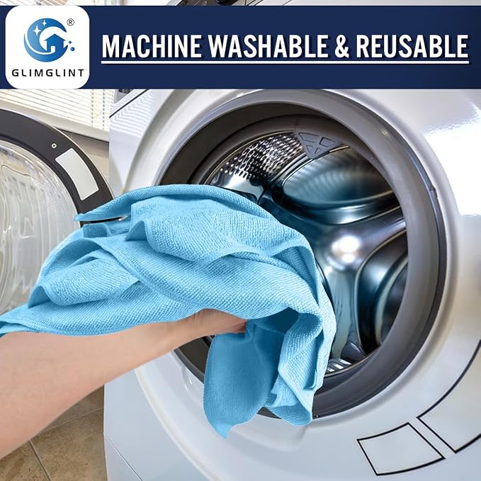 GLIMGLINT Blue Microfiber Cleaning Cloth, 150PK Reusable Cleaning Rags - Image 6