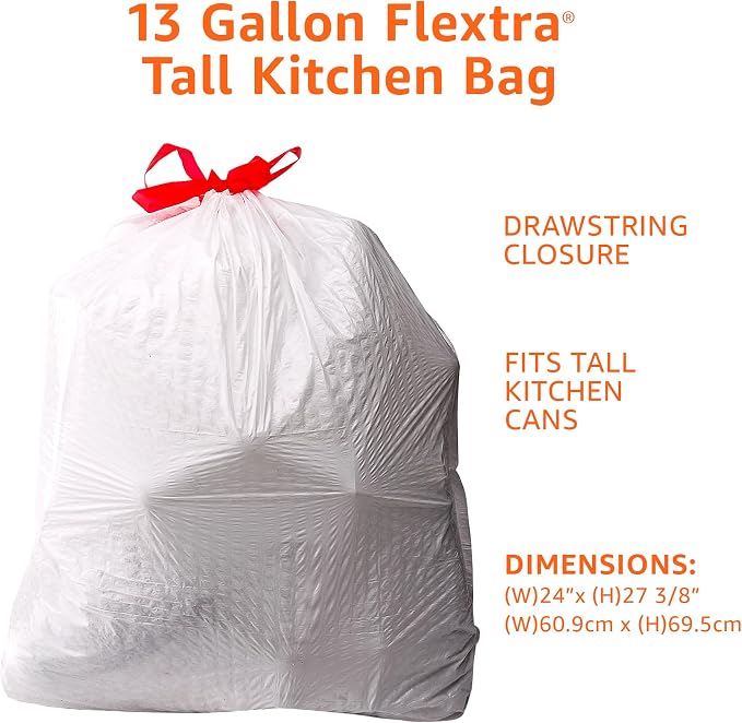 Amazon Basics Flextra Tall Kitchen Drawstring Trash Bags, 13 Gallon, - Image 3