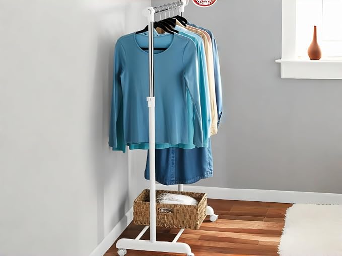 Adjustable Rolling Garment Rack 84-121cm Wide, Chrome White - Image 8
