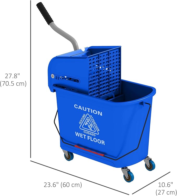 HOMCOM Commercial Mop Bucket Side Press Wringer Wheels 21 Quart Blue - Image 7