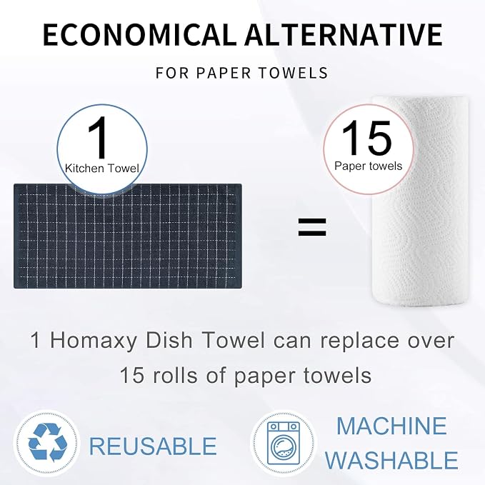 Homaxy 100% Cotton Terry Kitchen Towels, 12 Pack, Dark Grey - Image 7