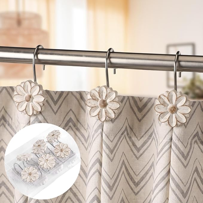 BreezeHug 12 Pcs Boho Shower Curtain Hooks Decorative Shower Curtain Hanger - Image 4