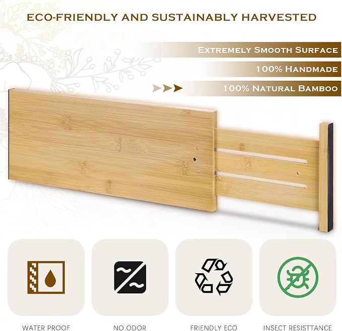 DoubleFill 8 Pcs Deep Bamboo Drawer Dividers, Deep Kitchen Dresser Drawer - Image 3